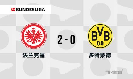 多特蒙德3連敗+7輪僅1勝，0-2負(fù)于法蘭克福排名跌至第10位